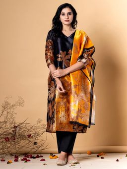 Readiprint - Women Black Floral Kurta with Pant and Dupatta (Set of 3)