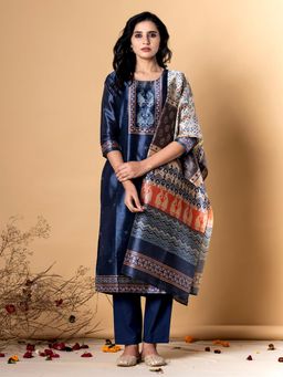 Readiprint - Women Navy Blue Paisley Kurta with Pant and Dupatta (Set of 3)