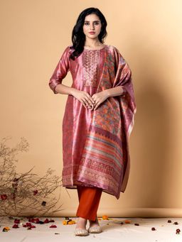 Readiprint - Women Peach Abstract Kurta with Pant and Dupatta (Set of 3)