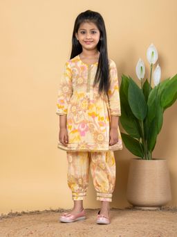 Readiprint - Girls Yellow Printed Kurti with Salwar (Set of 2)