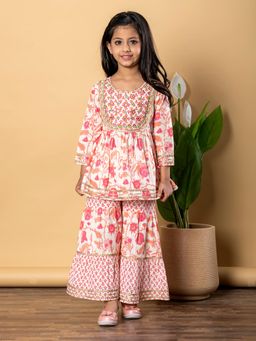 Readiprint - Girls Pink Printed Kurti with Sharara (Set of 2)