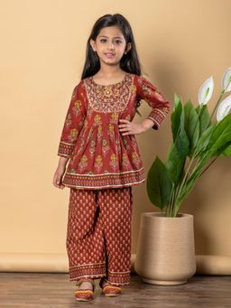 Readiprint - Girls Maroon Printed Kurti with Palazzo (Set of 2)
