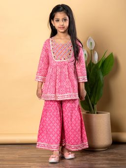 Readiprint - Girls Pink Printed Kurti with Sharara (Set of 2)