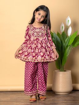 Readiprint - Girls Pink Printed Kurti with Palazzo (Set of 2)