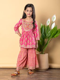 Readiprint - Girls Pink Printed Kurti with Sharara (Set of 2)