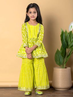 Readiprint - Girls Green Printed Kurti with Sharara (Set of 2)