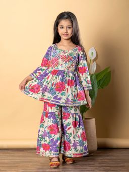 Readiprint - Girls Purple Printed Kurti with Sharara (Set of 2)