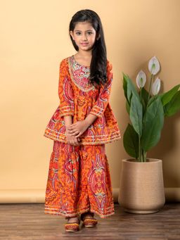 Readiprint - Girls Orange Printed Kurti with Sharara (Set of 2)