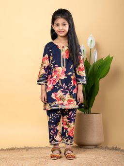 Readiprint - Girls Blue Printed Kurti with Palazzo (Set of 2)
