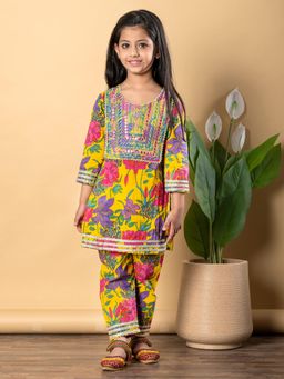 Readiprint - Girls Yellow Printed Kurti with Palazzo (Set of 2)