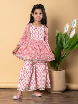 Readiprint - Girls Pink Printed Kurti with Sharara (Set of 2)