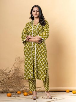 Readiprint - Women Olive Floral Kurta with Palazzo (Set of 2)