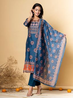 Readiprint - Women Teal Printed Kurta with Pant and Dupatta (Set of 3)