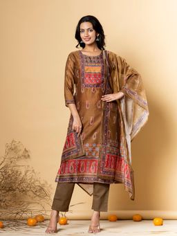 Readiprint - Women Olive Paisley Kurta with Pant and Dupatta (Set of 3)