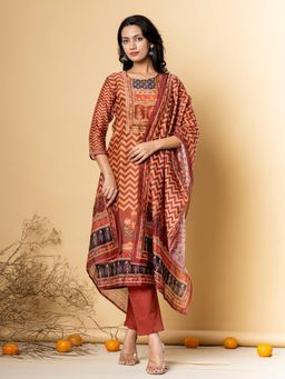 Readiprint - Women Brown Printed Kurta with Pant and Dupatta (Set of 3)