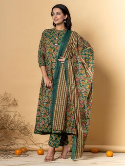 Readiprint - Women Blue Floral Kurta with Pant and Dupatta (Set of 3)