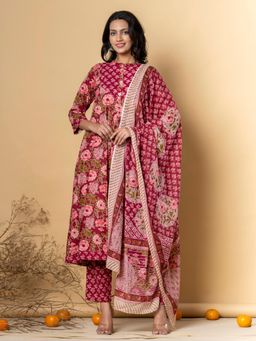 Readiprint - Women Green Floral Kurta with Pant and Dupatta (Set of 3)