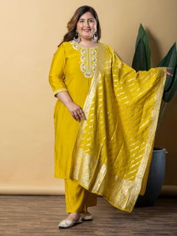 Readiprint - Women Yellow Embroidered Kurta with Pant and Dupatta (Set of 3)