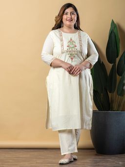 Readiprint - Women Cream Embroidered Kurta with Palazzo (Set of 2)