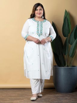 Readiprint - Women White Embroidered Kurta with Palazzo (Set of 2)