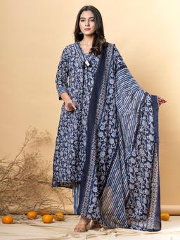 Readiprint - Women Blue Floral Kurta with Pant and Dupatta (Set of 3)