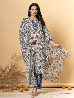 Readiprint - Women Blue Floral Kurta with Pant and Dupatta (Set of 3)