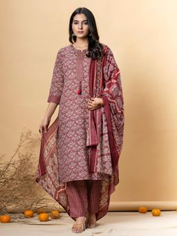 Readiprint - Women Red Printed Kurta with Pant and Dupatta (Set of 3)