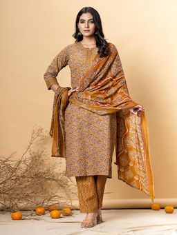 Readiprint - Women Mustard Printed Kurta with Pant and Dupatta (Set of 3)
