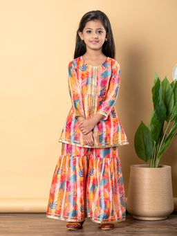 Readiprint - Girls Orange Printed Kurti with Sharara (Set of 2)