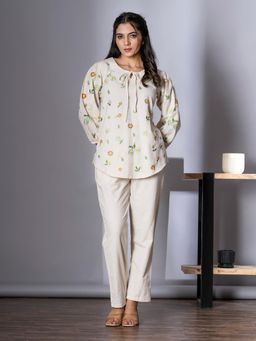 Readiprint - Women Off White Embroidered Co-Ord (Set of 2)