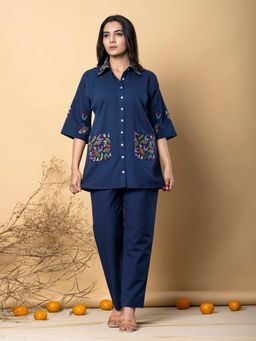 Readiprint - Women Navy Blue Embroidered Co-Ord (Set of 2)