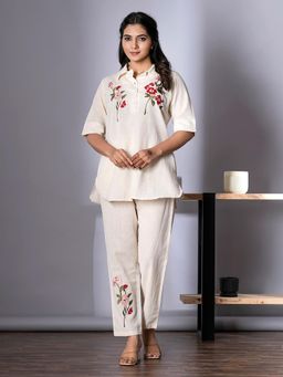 Readiprint - Women Off White Embroidered Co-Ord (Set of 2)