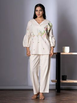 Readiprint - Women Off White Embroidered Co-Ord (Set of 2)