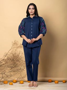 Readiprint - Women Navy Blue Embroidered Co-Ord (Set of 2)