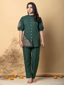 Readiprint - Women Green Embroidered Co-Ord (Set of 2)