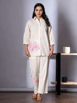 Readiprint - Women Off White Embroidered Co-Ord (Set of 2)