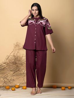 Readiprint - Women Burgundy Embroidered Co-Ord (Set of 2)