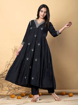 Readiprint - Women Black Embroidered Kurta with Palazzo (Set of 2)