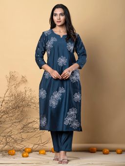 Readiprint - Women Teal Embroidered Kurta with Palazzo (Set of 2)