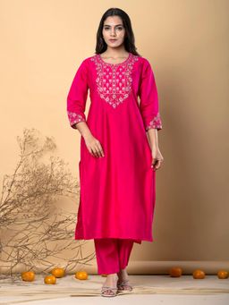 Readiprint - Women Pink Embroidered Kurta with Palazzo (Set of 2)