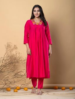 Readiprint - Women Pink Embroidered Kurta with Palazzo (Set of 2)