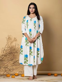 Readiprint - Women Off White Floral Kurta with Palazzo (Set of 2)