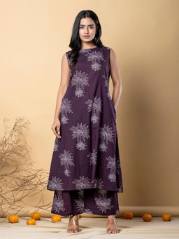 Readiprint - Women Purple Floral Kurta with Palazzo (Set of 2)