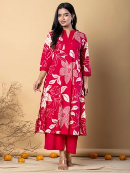 Readiprint - Women Pink Floral Kurta with Palazzo (Set of 2)