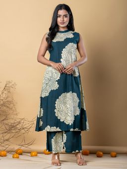 Readiprint - Women Teal Floral Kurta with Palazzo (Set of 2)