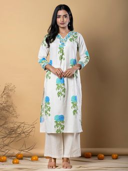 Readiprint - Women Off White Floral Kurta with Palazzo (Set of 2)