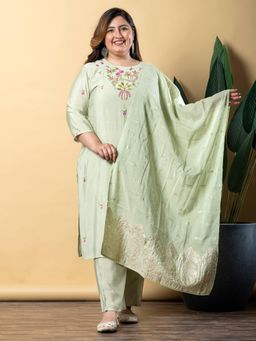 Readiprint - Women Green Embroidered Kurta with Pant and Dupatta (Set of 3)