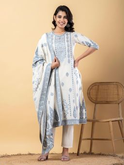 Readiprint - Women Off White Woven Kurta with Pant and Dupatta (Set of 3)