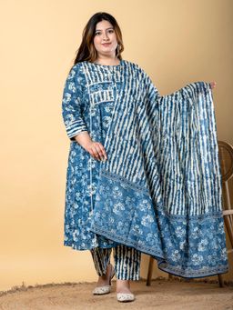 Readiprint - Women Blue Floral Kurta with Pant and Dupatta (Set of 3)