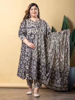 Readiprint - Women Black Floral Kurta with Pant and Dupatta (Set of 3)